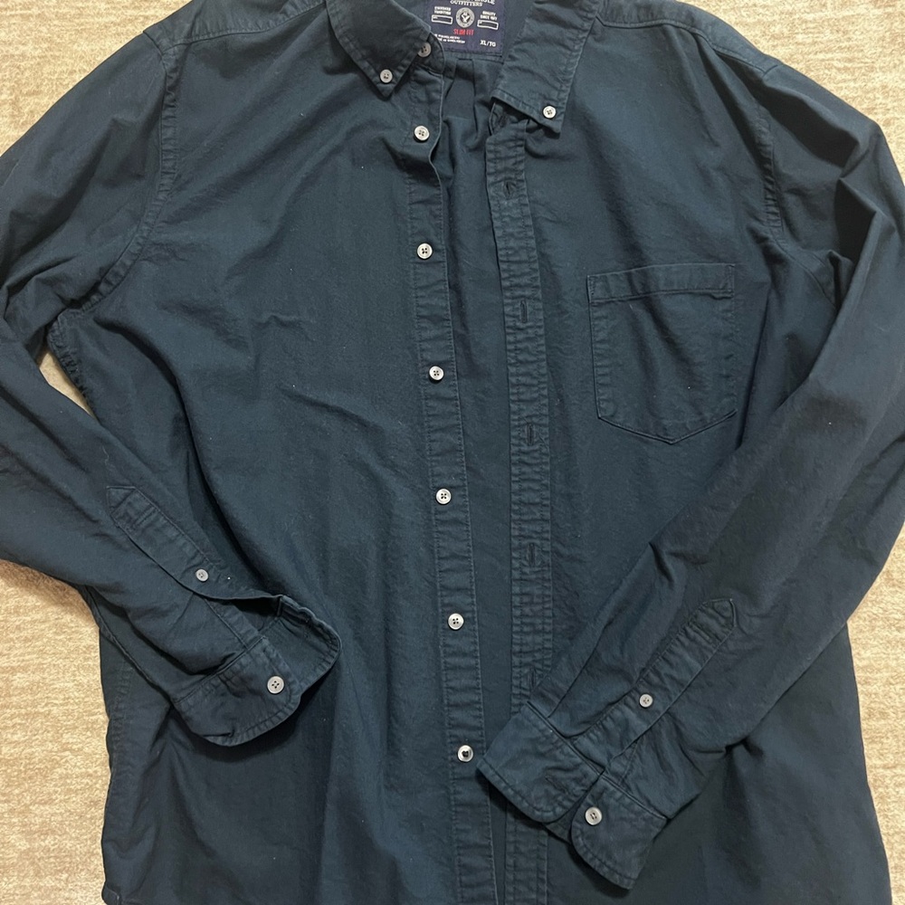 American Eagle Outfitters Dark Blue Casual Button-Down Shirt
